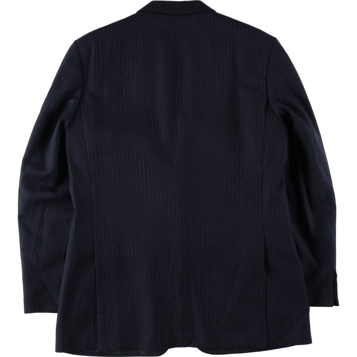 St Michael Stripe Pattern Wool Tailored Jacket, Made in England, Men's Size L (approx.) wool navy blue type Vintage Second Hand