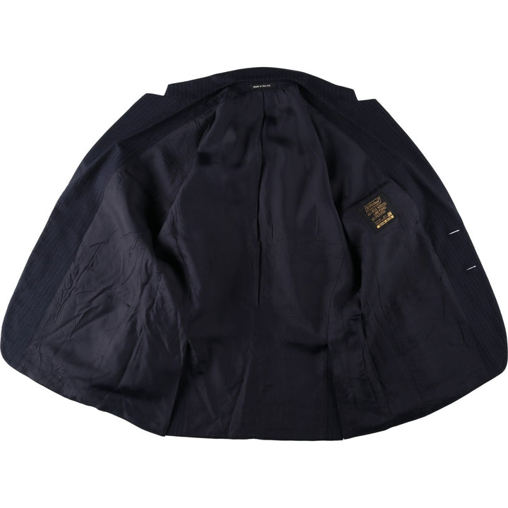 St Michael Stripe Pattern Wool Tailored Jacket, Made in England, Men's Size L (approx.) wool navy blue type Vintage Second Hand