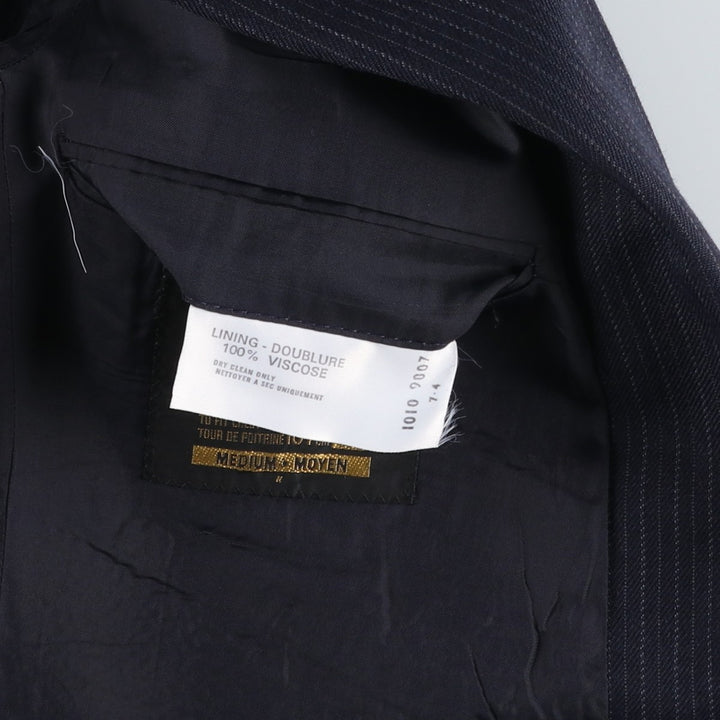 St Michael Stripe Pattern Wool Tailored Jacket, Made in England, Men's Size L (approx.) wool navy blue type Vintage Second Hand
