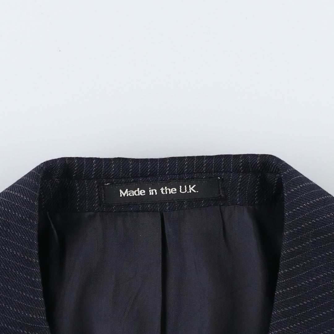 St Michael Stripe Pattern Wool Tailored Jacket, Made in England, Men's Size L (approx.) wool navy blue type Vintage Second Hand