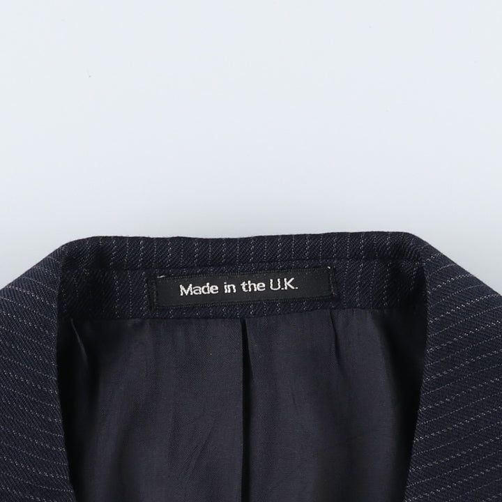 St Michael Stripe Pattern Wool Tailored Jacket, Made in England, Men's Size L (approx.) wool navy blue type Vintage Second Hand