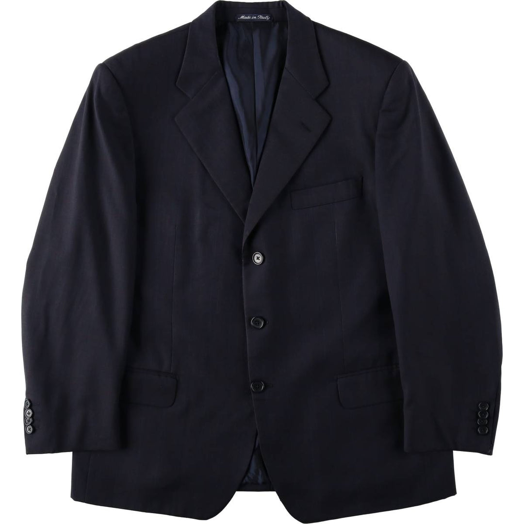 Sartoria MASSACRI Check Pattern Wool Tailored Jacket, Made in Italy, Men's Size M (approx.) wool navy blue type Vintage Second Hand