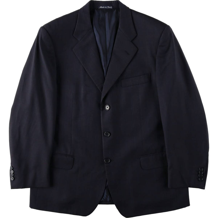 Sartoria MASSACRI Check Pattern Wool Tailored Jacket, Made in Italy, Men's Size M (approx.) wool navy blue type Vintage Second Hand