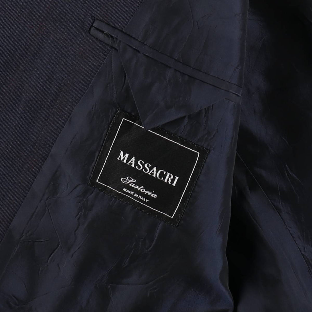 Sartoria MASSACRI Check Pattern Wool Tailored Jacket, Made in Italy, Men's Size M (approx.) wool navy blue type Vintage Second Hand