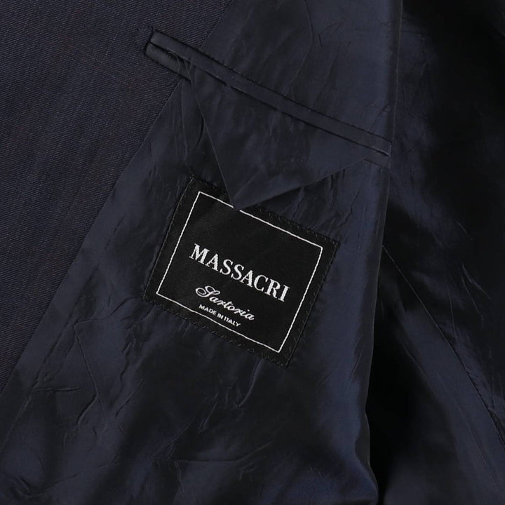 Sartoria MASSACRI Check Pattern Wool Tailored Jacket, Made in Italy, Men's Size M (approx.) wool navy blue type Vintage Second Hand