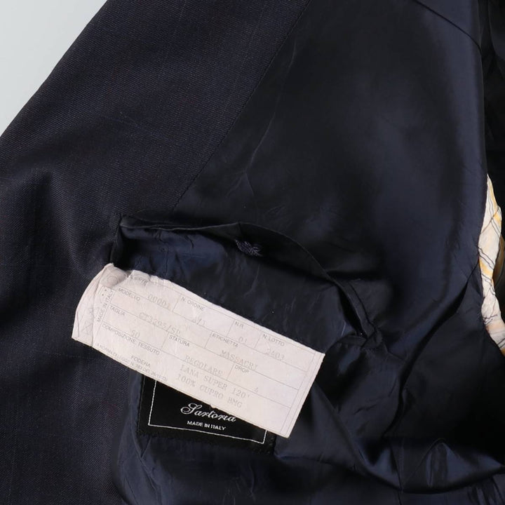 Sartoria MASSACRI Check Pattern Wool Tailored Jacket, Made in Italy, Men's Size M (approx.) wool navy blue type Vintage Second Hand