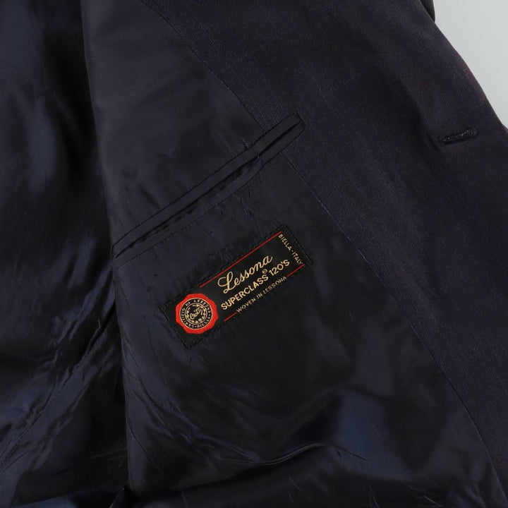 Sartoria MASSACRI Check Pattern Wool Tailored Jacket, Made in Italy, Men's Size M (approx.) wool navy blue type Vintage Second Hand