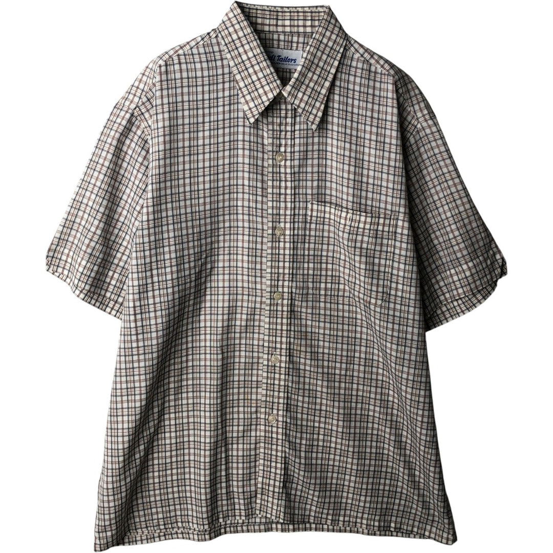 VEDI TAILORS Short-Sleeve Check Shirt, Boxy Shirt, Men's Size L (Equivalent), Vintage unclear white type Vintage Second Hand