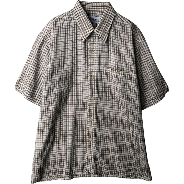 VEDI TAILORS Short-Sleeve Check Shirt, Boxy Shirt, Men's Size L (Equivalent), Vintage unclear white type Vintage Second Hand