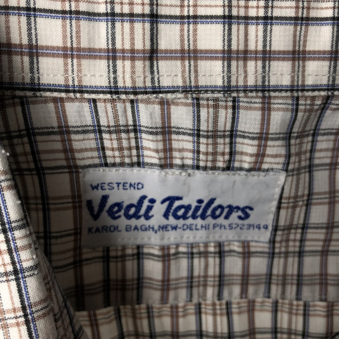 VEDI TAILORS Short-Sleeve Check Shirt, Boxy Shirt, Men's Size L (Equivalent), Vintage unclear white type Vintage Second Hand
