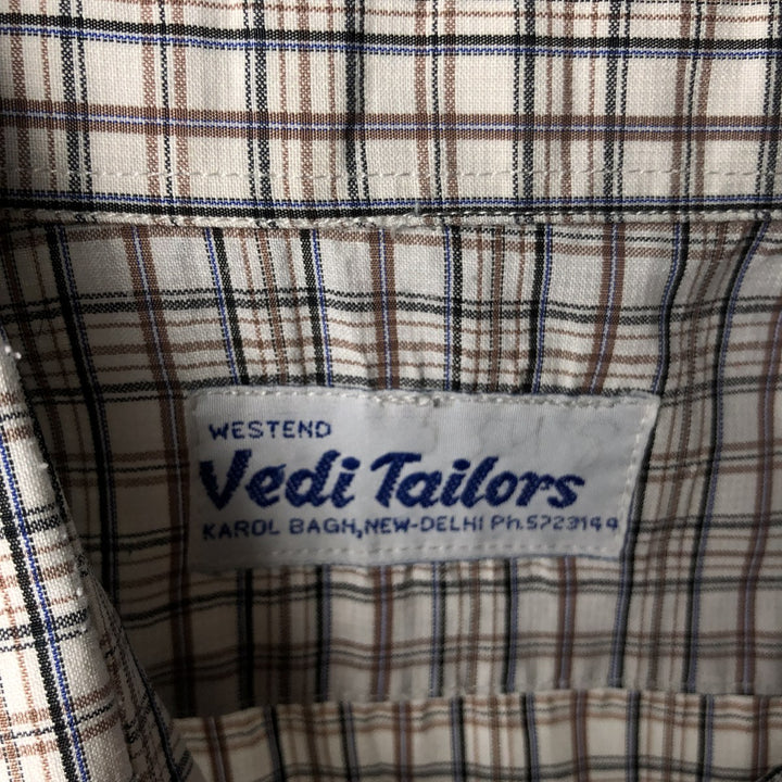 VEDI TAILORS Short-Sleeve Check Shirt, Boxy Shirt, Men's Size L (Equivalent), Vintage unclear white type Vintage Second Hand