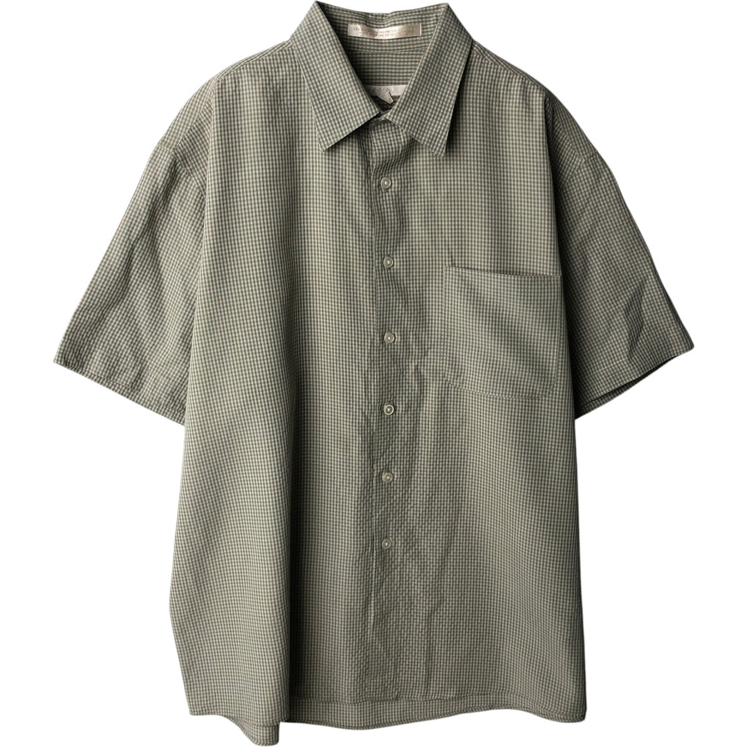 Perry Ellis Gingham Check Short-Sleeve Poly/Rayon Box Shirt, Men's Size L (approx.) Rayon white type Vintage Second Hand