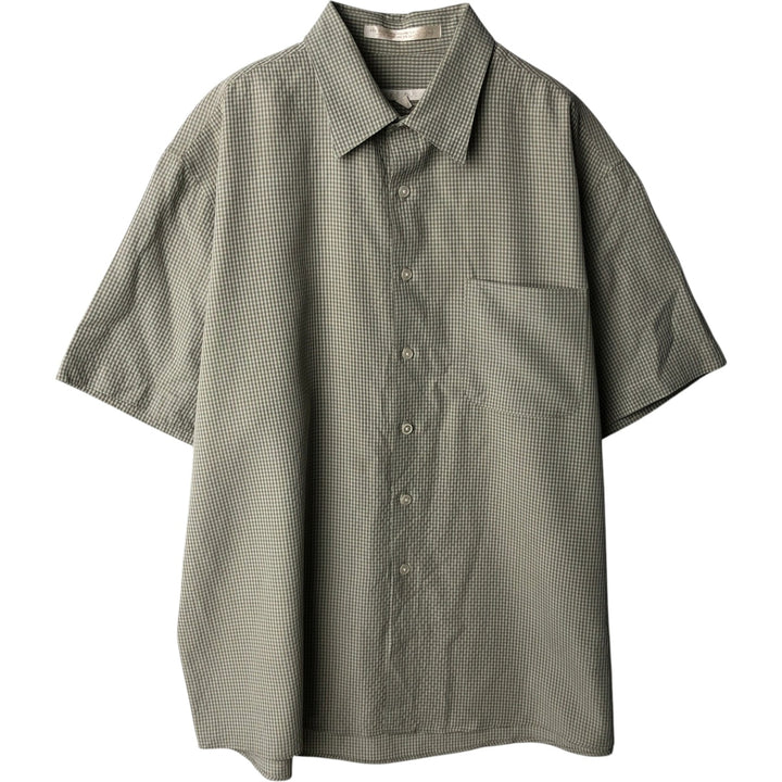 Perry Ellis Gingham Check Short-Sleeve Poly/Rayon Box Shirt, Men's Size L (approx.) Rayon white type Vintage Second Hand