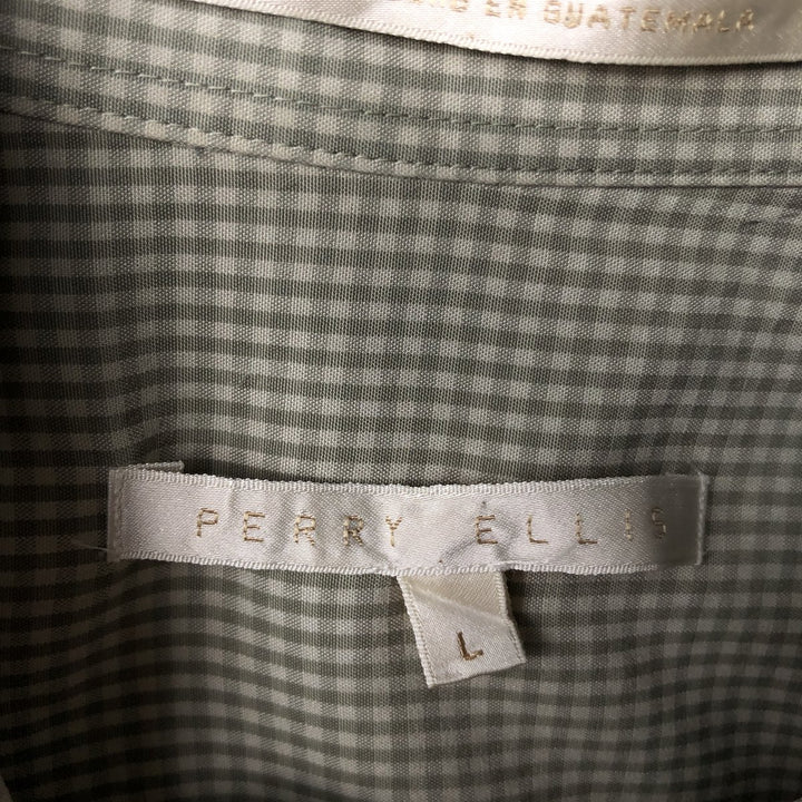 Perry Ellis Gingham Check Short-Sleeve Poly/Rayon Box Shirt, Men's Size L (approx.) Rayon white type Vintage Second Hand