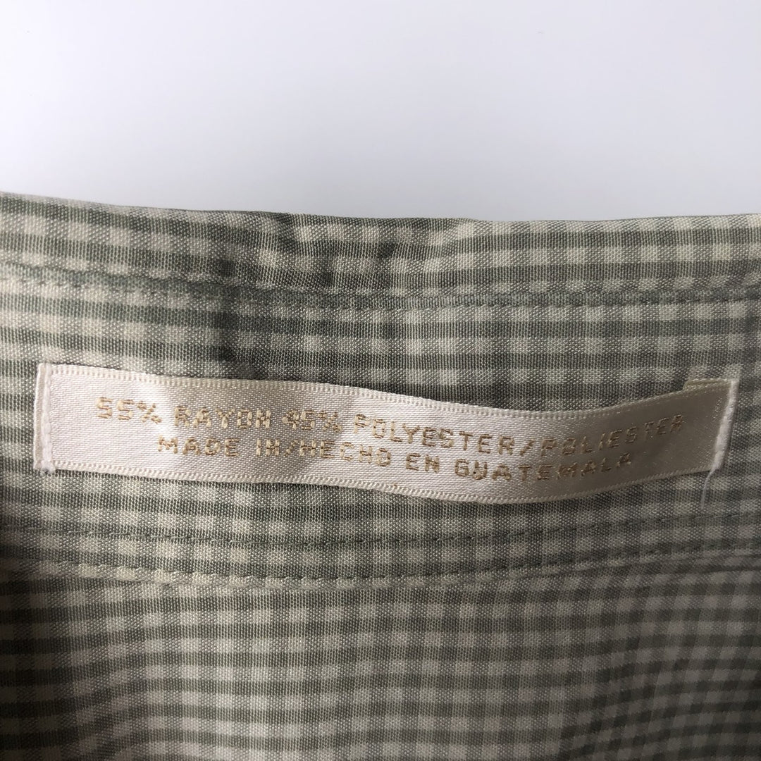 Perry Ellis Gingham Check Short-Sleeve Poly/Rayon Box Shirt, Men's Size L (approx.) Rayon white type Vintage Second Hand