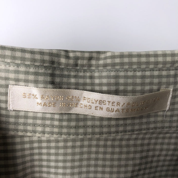 Perry Ellis Gingham Check Short-Sleeve Poly/Rayon Box Shirt, Men's Size L (approx.) Rayon white type Vintage Second Hand