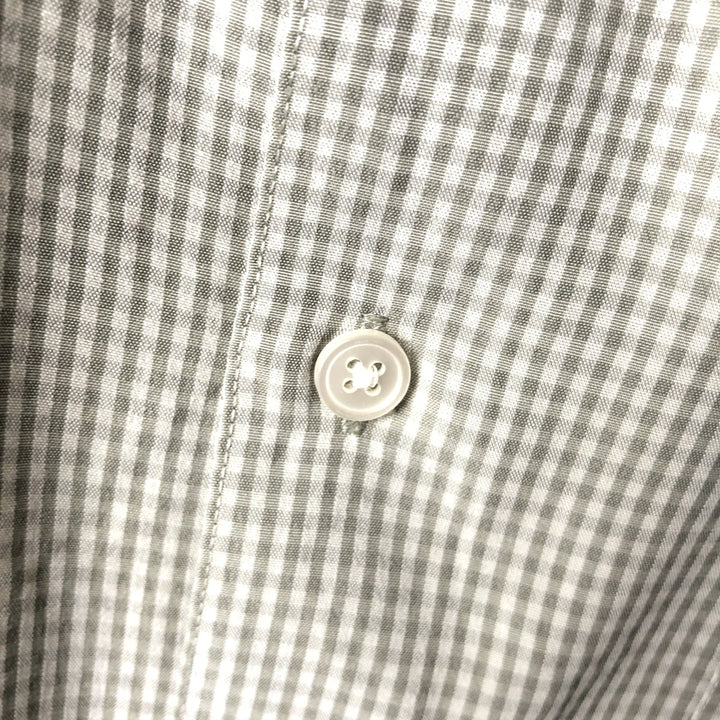 Perry Ellis Gingham Check Short-Sleeve Poly/Rayon Box Shirt, Men's Size L (approx.) Rayon white type Vintage Second Hand