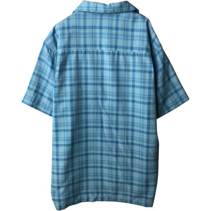 HAGGAR LUXURY MICROFIBER Check Pattern Short-Sleeve Open Collar Poly Shirt Box Shirt Men's Size L polyester Blue type light blue Vintage Second Hand