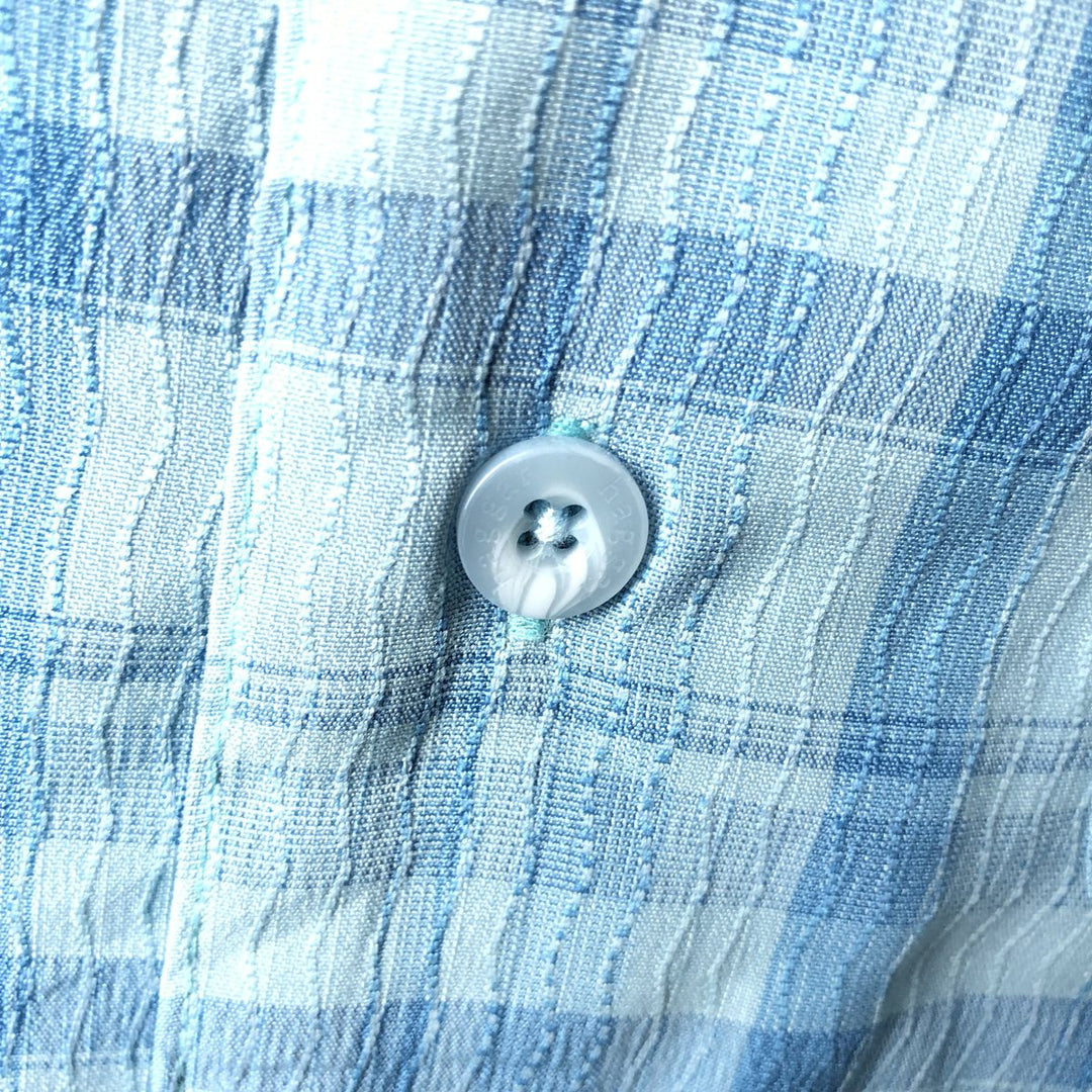 HAGGAR LUXURY MICROFIBER Check Pattern Short-Sleeve Open Collar Poly Shirt Box Shirt Men's Size L polyester Blue type light blue Vintage Second Hand