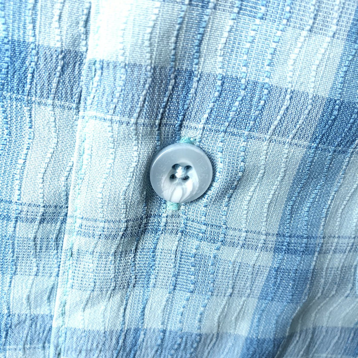 HAGGAR LUXURY MICROFIBER Check Pattern Short-Sleeve Open Collar Poly Shirt Box Shirt Men's Size L polyester Blue type light blue Vintage Second Hand