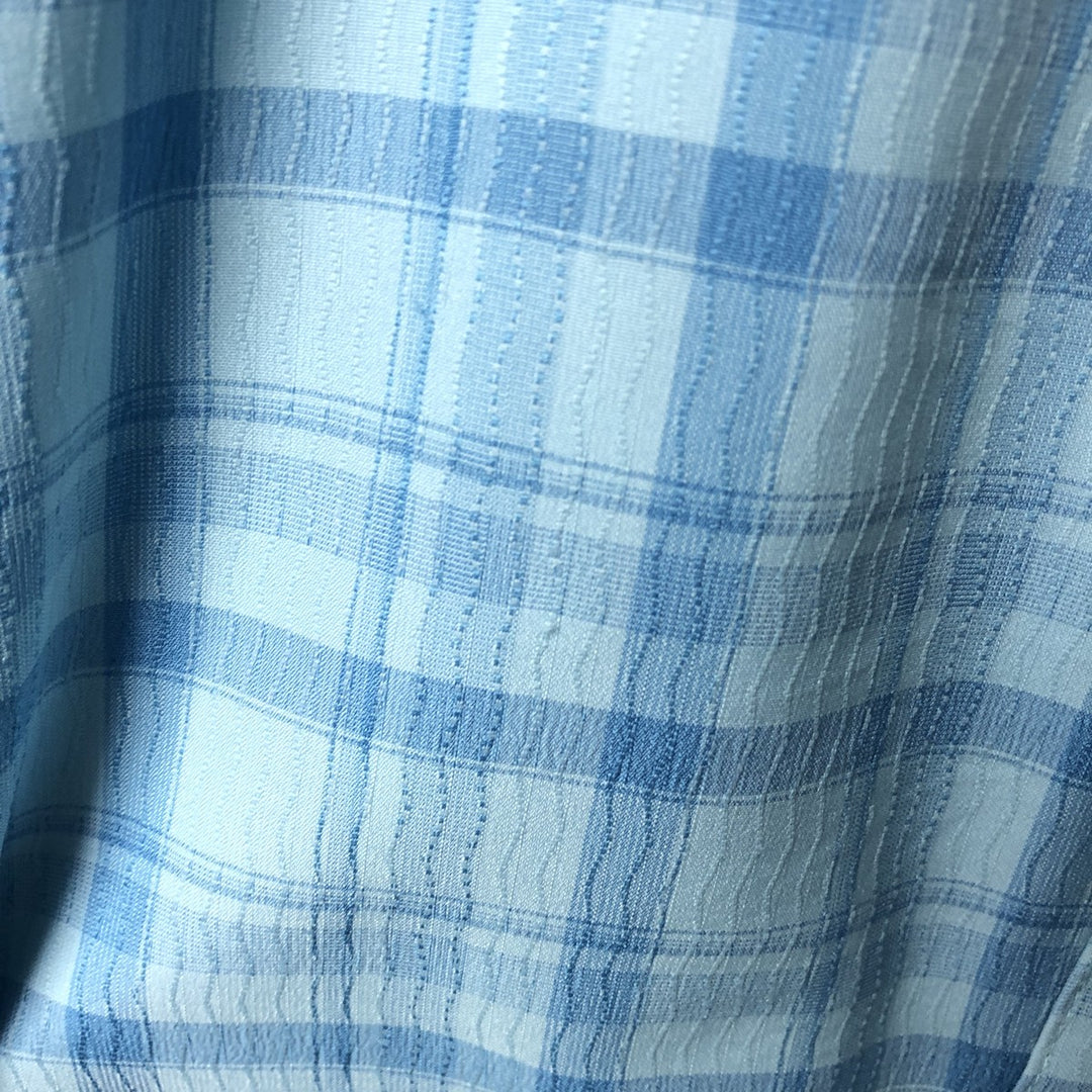 HAGGAR LUXURY MICROFIBER Check Pattern Short-Sleeve Open Collar Poly Shirt Box Shirt Men's Size L polyester Blue type light blue Vintage Second Hand