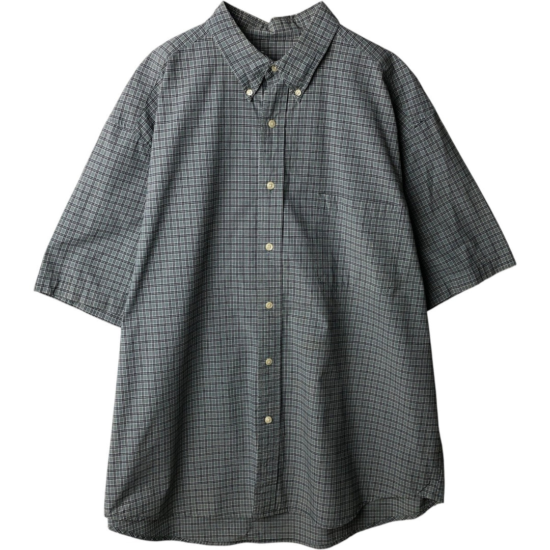 Eddie Bauer short sleeve button down check shirt, men's XL size cotton Blue type light blue Vintage Second Hand