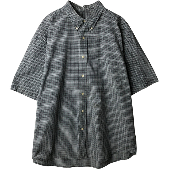 Eddie Bauer short sleeve button down check shirt, men's XL size cotton Blue type light blue Vintage Second Hand