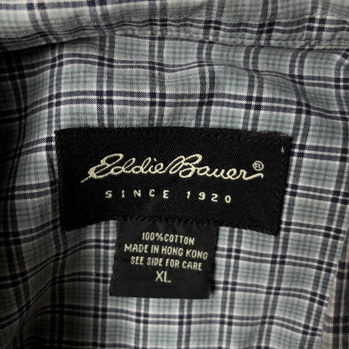 Eddie Bauer short sleeve button down check shirt, men's XL size cotton Blue type light blue Vintage Second Hand