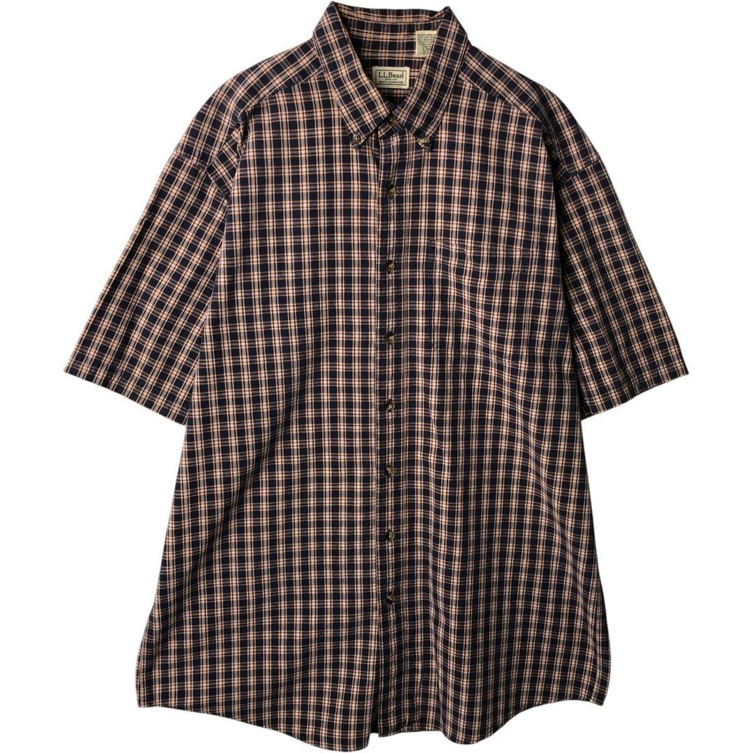 90s-00'S LLBean Short-Sleeve Button-Down Check Shirt, Men's Size L (approx.), Vintage cotton navy blue type Vintage Second Hand