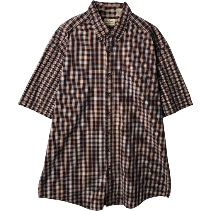 90s-00'S LLBean Short-Sleeve Button-Down Check Shirt, Men's Size L (approx.), Vintage cotton navy blue type Vintage Second Hand