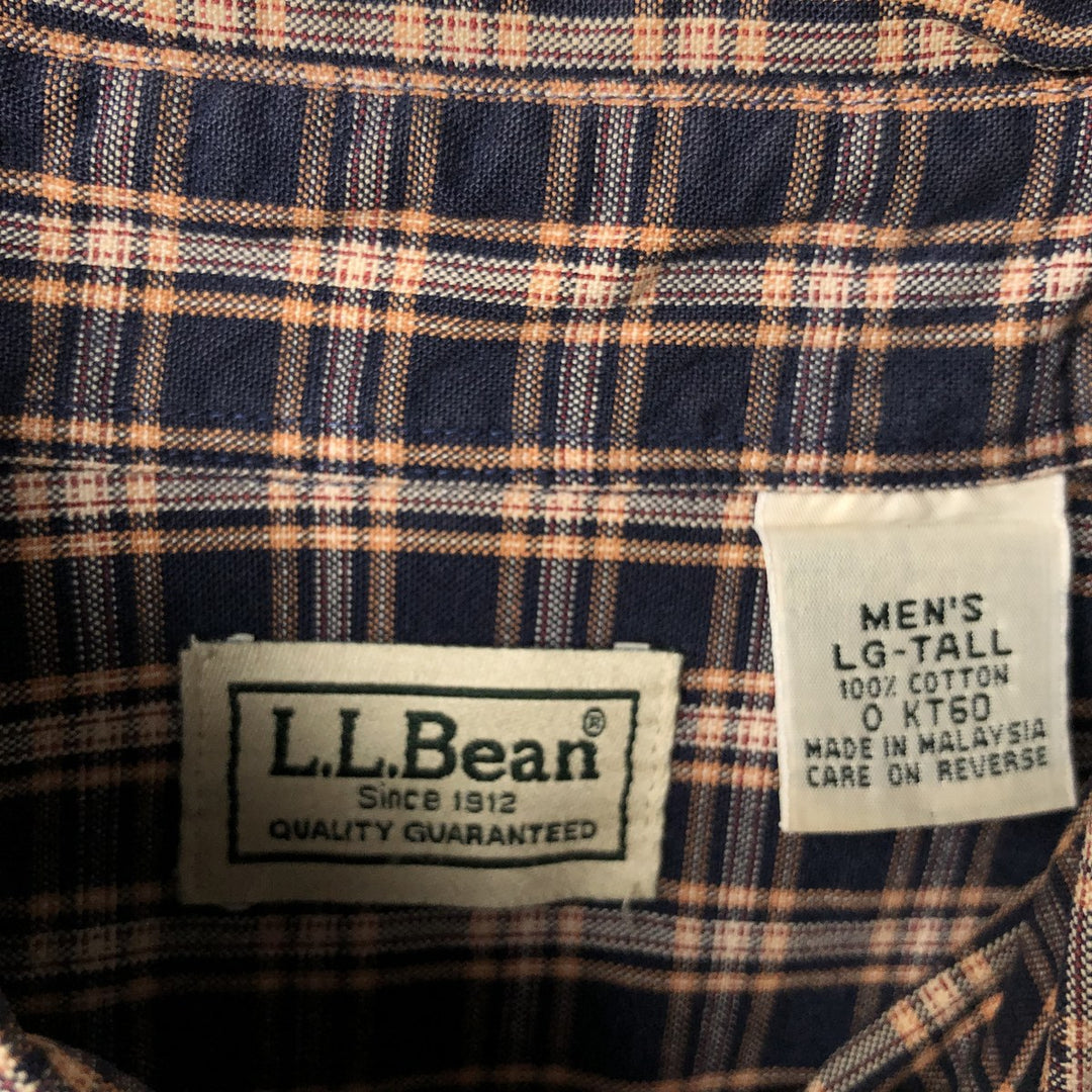 90s-00'S LLBean Short-Sleeve Button-Down Check Shirt, Men's Size L (approx.), Vintage cotton navy blue type Vintage Second Hand