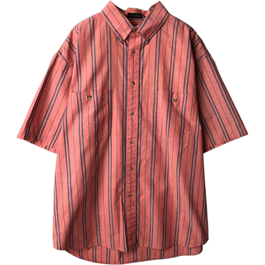 80s-90'S Eddie Bauer Black Tag Short-Sleeve Button-Down Striped Shirt, Men's Size L (Equivalent), Vintage cotton coral Vintage Second Hand
