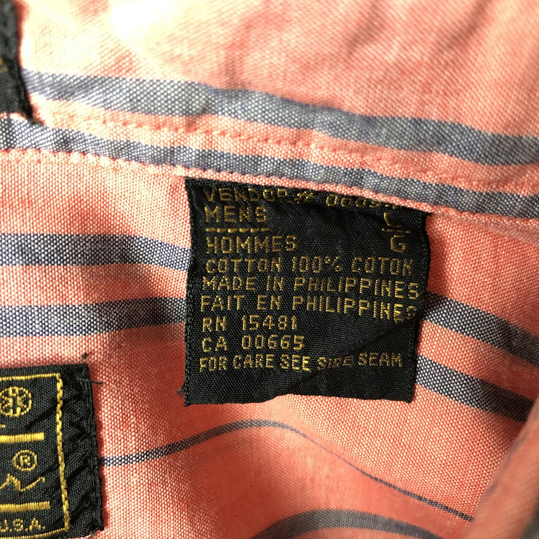 80s-90'S Eddie Bauer Black Tag Short-Sleeve Button-Down Striped Shirt, Men's Size L (Equivalent), Vintage cotton coral Vintage Second Hand