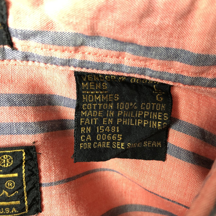 80s-90'S Eddie Bauer Black Tag Short-Sleeve Button-Down Striped Shirt, Men's Size L (Equivalent), Vintage cotton coral Vintage Second Hand