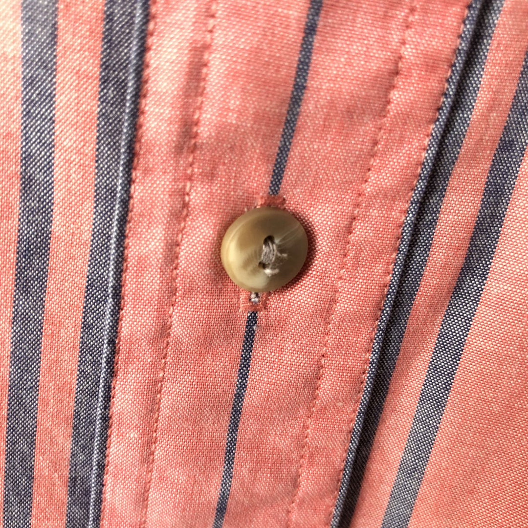 80s-90'S Eddie Bauer Black Tag Short-Sleeve Button-Down Striped Shirt, Men's Size L (Equivalent), Vintage cotton coral Vintage Second Hand