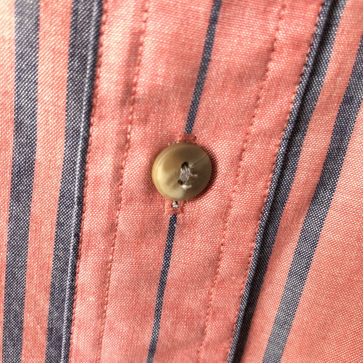 80s-90'S Eddie Bauer Black Tag Short-Sleeve Button-Down Striped Shirt, Men's Size L (Equivalent), Vintage cotton coral Vintage Second Hand