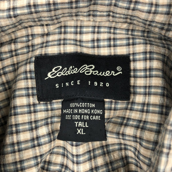 Eddie Bauer seersucker short-sleeved button-down check shirt, men's size XL. cotton Beige type Vintage Second Hand