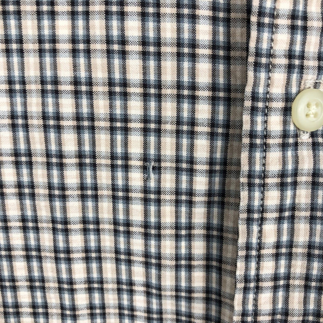Eddie Bauer seersucker short-sleeved button-down check shirt, men's size XL. cotton Beige type Vintage Second Hand