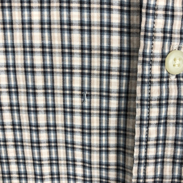 Eddie Bauer seersucker short-sleeved button-down check shirt, men's size XL. cotton Beige type Vintage Second Hand
