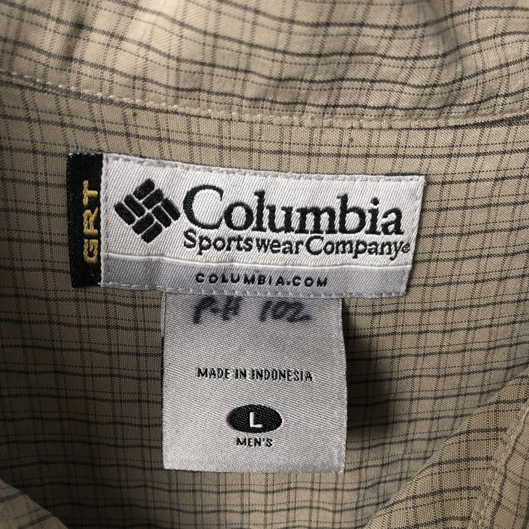 Columbia GRT Check Pattern Short-Sleeve Open-Collar Box Shirt (Men's Size L) Modal Khaki type Vintage Second Hand
