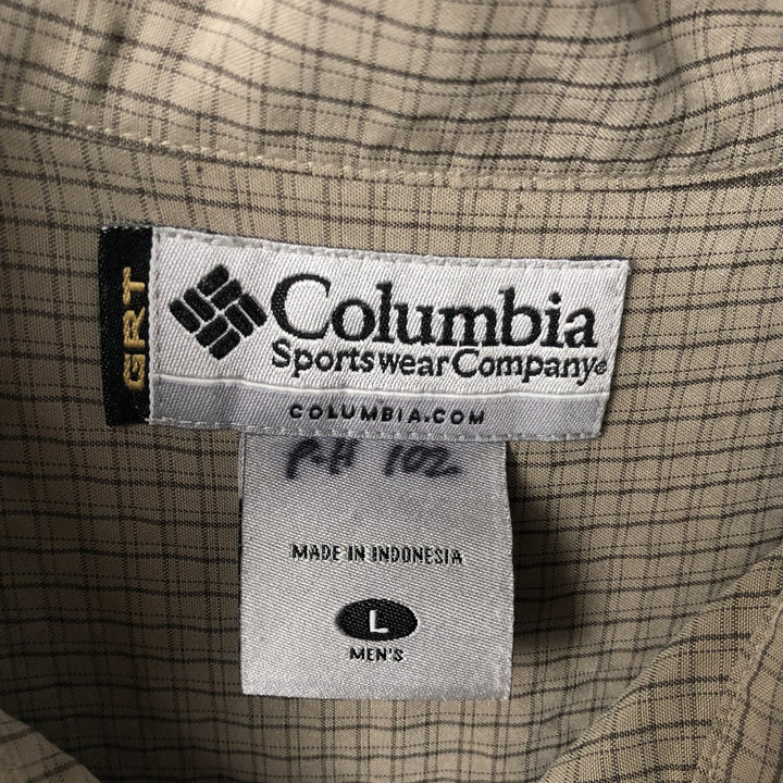 Columbia GRT Check Pattern Short-Sleeve Open-Collar Box Shirt (Men's Size L) Modal Khaki type Vintage Second Hand