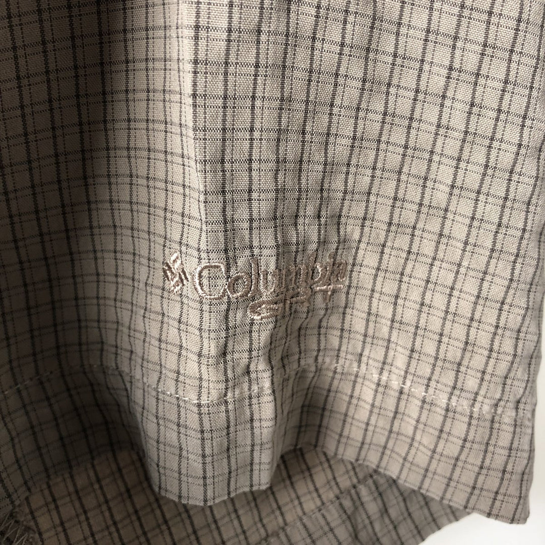 Columbia GRT Check Pattern Short-Sleeve Open-Collar Box Shirt (Men's Size L) Modal Khaki type Vintage Second Hand