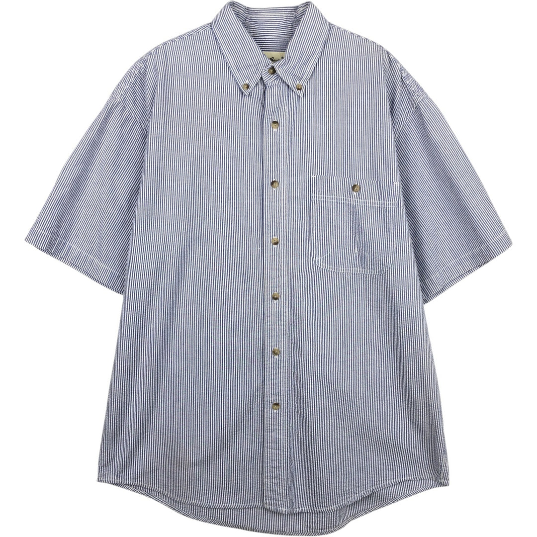 1990'S Eddie Bauer Seersucker Short-Sleeve Button-Down Striped Shirt, Men's Size M (approx.), Vintage cotton blue type Vintage Second Hand