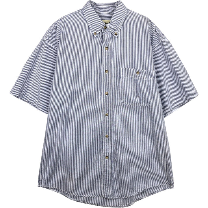 1990'S Eddie Bauer Seersucker Short-Sleeve Button-Down Striped Shirt, Men's Size M (approx.), Vintage cotton blue type Vintage Second Hand