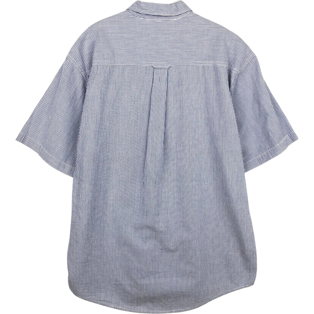 1990'S Eddie Bauer Seersucker Short-Sleeve Button-Down Striped Shirt, Men's Size M (approx.), Vintage cotton blue type Vintage Second Hand