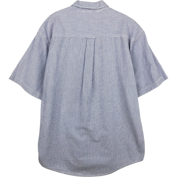 1990'S Eddie Bauer Seersucker Short-Sleeve Button-Down Striped Shirt, Men's Size M (approx.), Vintage cotton blue type Vintage Second Hand