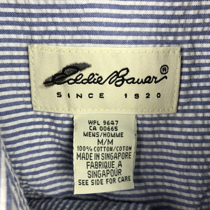 1990'S Eddie Bauer Seersucker Short-Sleeve Button-Down Striped Shirt, Men's Size M (approx.), Vintage cotton blue type Vintage Second Hand