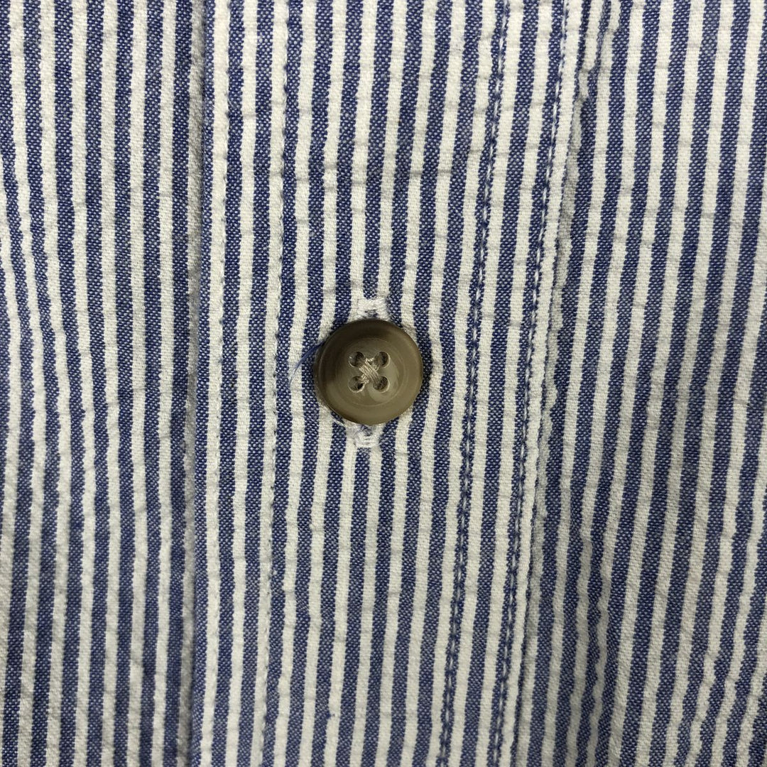 1990'S Eddie Bauer Seersucker Short-Sleeve Button-Down Striped Shirt, Men's Size M (approx.), Vintage cotton blue type Vintage Second Hand