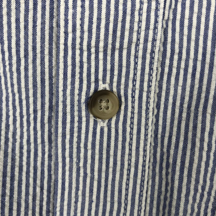 1990'S Eddie Bauer Seersucker Short-Sleeve Button-Down Striped Shirt, Men's Size M (approx.), Vintage cotton blue type Vintage Second Hand