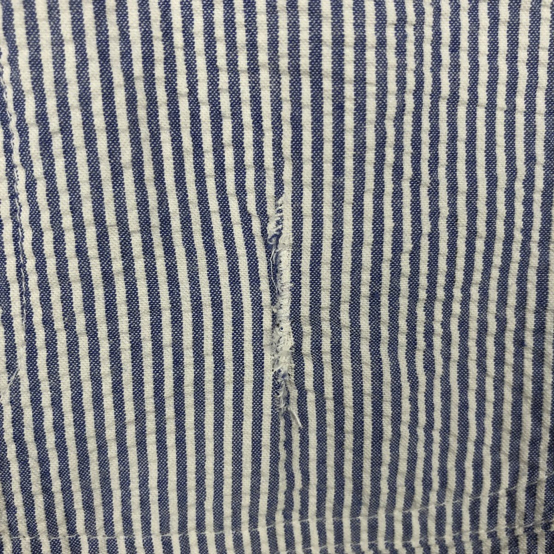 1990'S Eddie Bauer Seersucker Short-Sleeve Button-Down Striped Shirt, Men's Size M (approx.), Vintage cotton blue type Vintage Second Hand